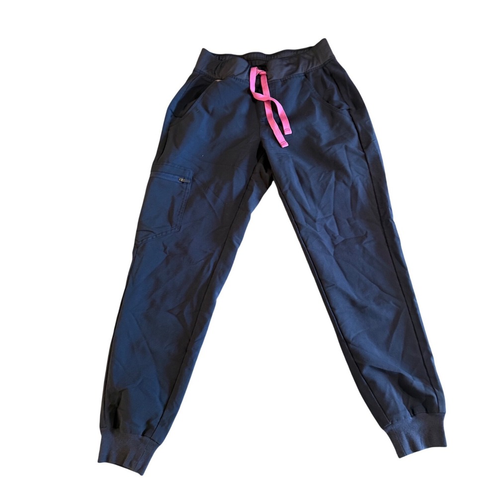 FIGS Technical Collection Zamora Jogger Scrub Pants Navy Blue Pink Drawstring XS